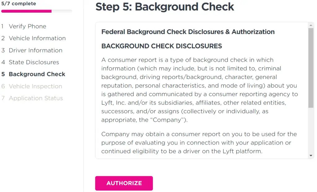 Lyft Application- Federal check and DMV